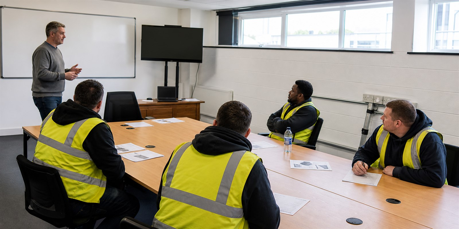 Construction trainees attending a classroom training session